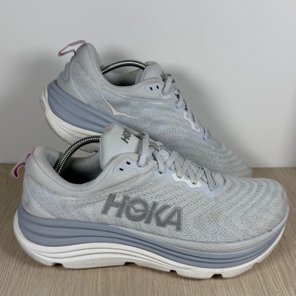Running Shoes Hoka Women 12B Silver Pink Gaviota 5 Sneakers 1134235 SCP
